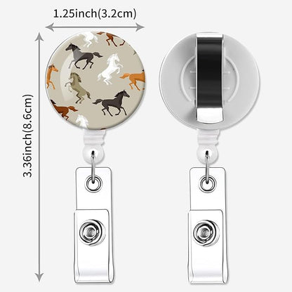 2 Pack Badge Reels Holder Retractable with ID Clip for Nurse Name Tag Card Nursing for Doctor Teacher Student Employee Office Medical Work (Cute Horse)