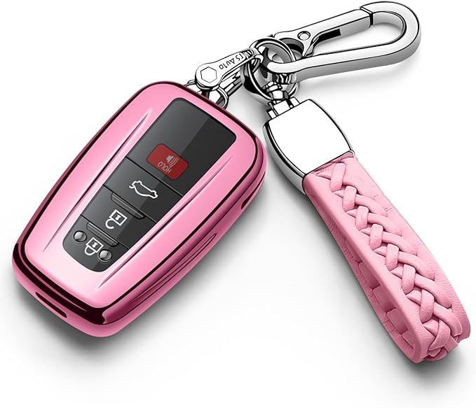 Autophone for Toyota Key Fob Cover with Keychain Soft TPU Key Shell Case,For 2019-2026 Rav4 2020-2022 Highlander Corolla Prius 2018-2024 Camry C-HR Avalon GT86 2021-2024 4runner(Pink)