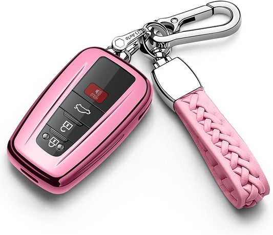 Autophone for Toyota Key Fob Cover with Keychain Soft TPU Key Shell Case,For 2019-2026 Rav4 2020-2022 Highlander Corolla Prius 2018-2024 Camry C-HR Avalon GT86 2021-2024 4runner(Pink)