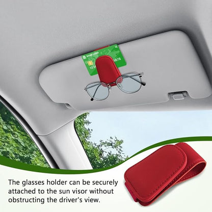 Sunglass Holder for Car, Sunglasses Clip for Car Visor, Magnetic Leather Vehicle Eyeglass Hanger Clip, Auto Ticket Card Glasses Organizer Clamp Accessories for SUV Sedan (Red)