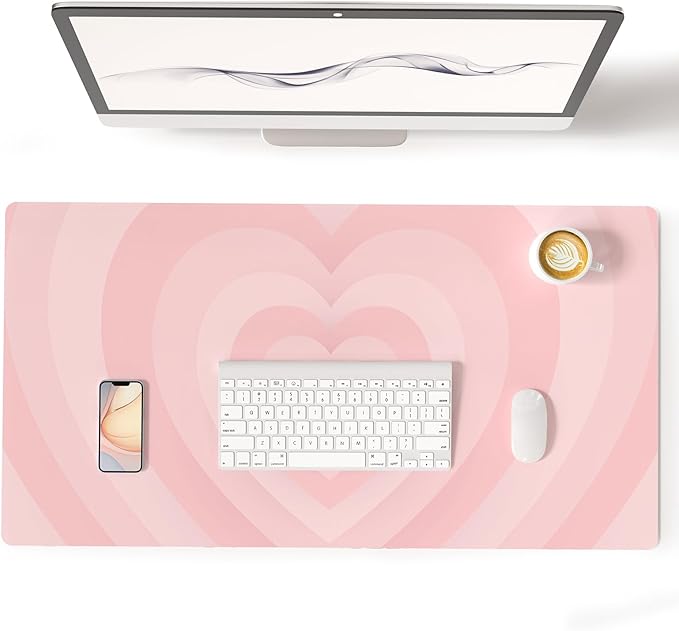 Colorful Star Large Mouse Pad Pink, Girly Desk Mat Aesthetic PU Leather Laptop Mat 31.5 x 15.7 in, Cute Mousepad & Large Desk Pad, Waterproof Non-Slip Desk Mat for Office Accessories Women& Girl