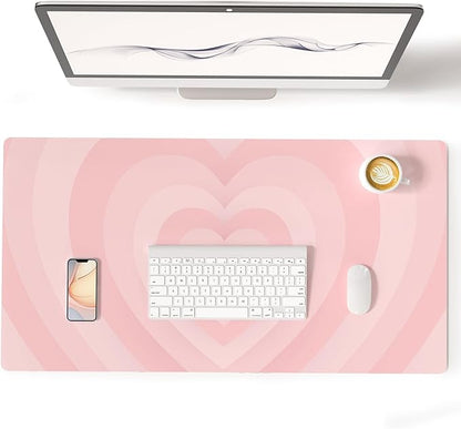 Colorful Star Large Mouse Pad Pink, Girly Desk Mat Aesthetic PU Leather Laptop Mat 31.5 x 15.7 in, Cute Mousepad & Large Desk Pad, Waterproof Non-Slip Desk Mat for Office Accessories Women& Girl