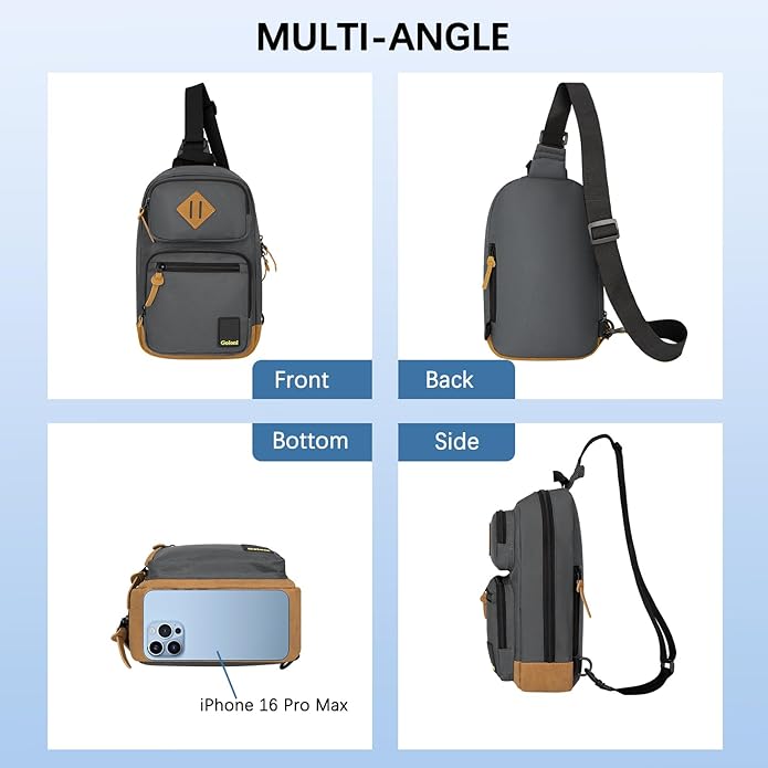 Goloni Sling Bag for Men Women, Crossbody Shoulder Bag with Multiple Pockets, Lightweight Casual Daypack for Travel