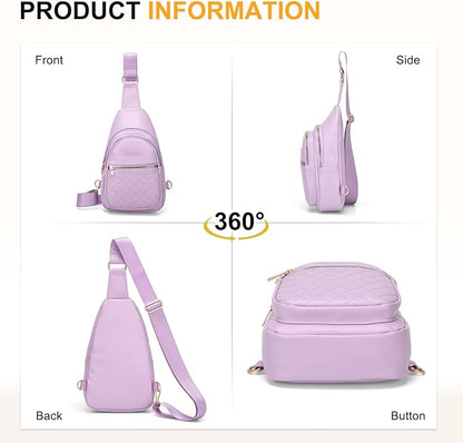 Crossbody Bags for Women Men,Leather Sling Bag Cross Body Backpack for Women, Casual Chest Bag Daypack for Travel Hiking, Purple