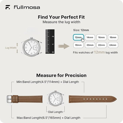 Fullmosa Watch Band, Quick Release Leather Watch Strap for Men Women, Replacement Bands Width 12mm 14mm 16mm 18mm 19mm 20mm 21mm 22mm 24mm