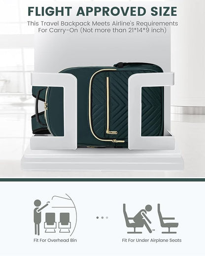 LOVEVOOK Laptop Backpack Purse for Women, Work Business Travel Computer Bags, College Nurse Backpack for Womens, Quilted Casual Daypack with USB Port, Fit 15.6 Inch Laptop, Deepgreen