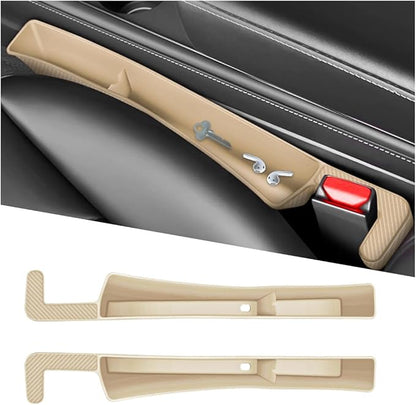 2PCS Car Seat Gap Filler Organizer, Seat Side Gap Organizer for Phone Keys Cards, Multifunctional Automotive Interior Storage Accessories, Universal for SUV Truck Sedan (Beige)
