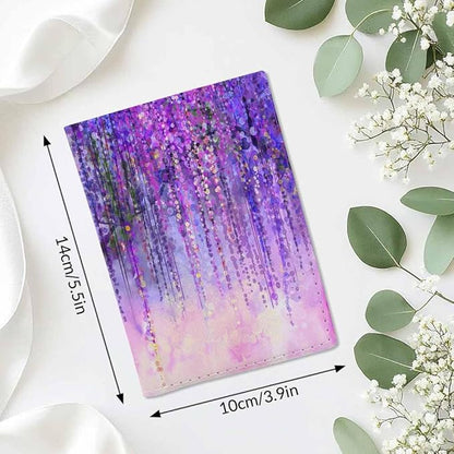 Violet Flowers Passport Holder for Travel Purple Floral Wisteria In Blossom PU Leather Passport Cover Wallet Cute Passport Card Holder for Women and Men