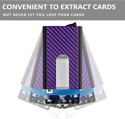 MOSIYEEF Slim Leather Card Holder RFID Wallet for Men - Minimalist Pop Up Men Wallet with Money Clip-wrapped Compact Carbon Fiber Wallet for 6 Credit Cards - Gifts for Him, Lilac Purple