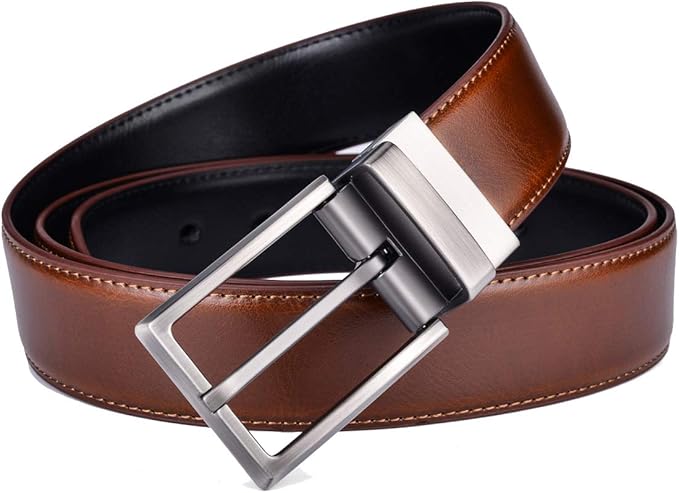beltox fine Men's Dress Belt Leather Reversible 1.25" Wide Rotated Buckle Gift Box