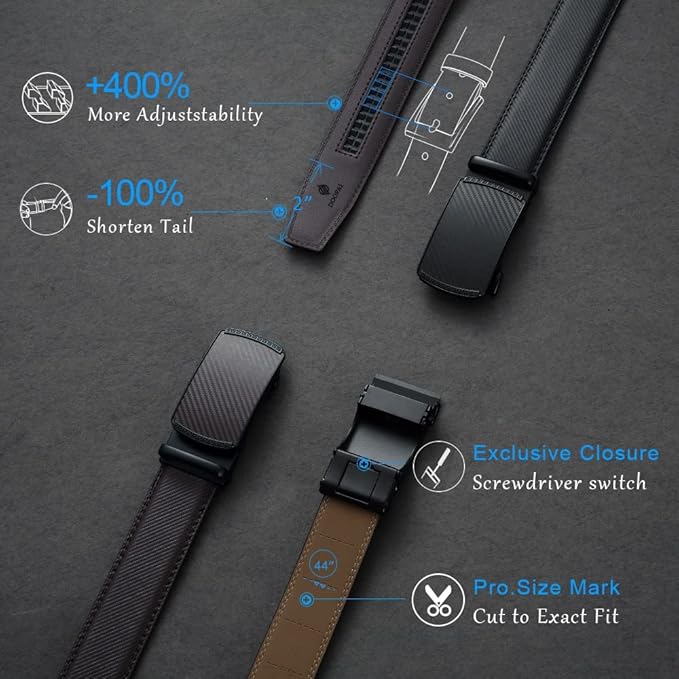 DOOPAI Belt Men, Ratchet Dress Adjustable 1 3/8" Sliding Leather Designer, Size Length Can be Cut, with Gift Box