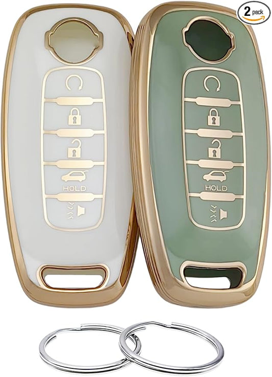 REPROTECTING TPU Key Fob Cover Compatible with Nissan Pathfinder Rogue Kicks (White/Green, 5 Buttons/TPU)
