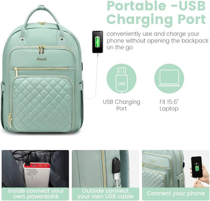 LOVEVOOK Laptop Backpack for Women, Water Resistant Travel Work Backpacks Purse Stylish College Business Teacher Nurse Computer Bag with USB Charging Port, Fits 15.6" Laptop