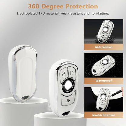 PIFOOG Accessories for Buick Regal Encore GX Key Fob Cover 5 Buttons Soft TPU Keys Shell Case Glittering Car Keychain Full Protector Girl Women Men Crystal White Silver