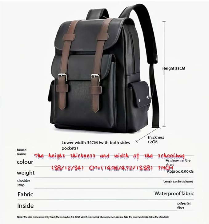 Business Men and Women PU Leather Backpack 15.6inch Laptop Waterproof Backpack Travel Commuter Lightweight schoolbag (Black backpack9,Medium)
