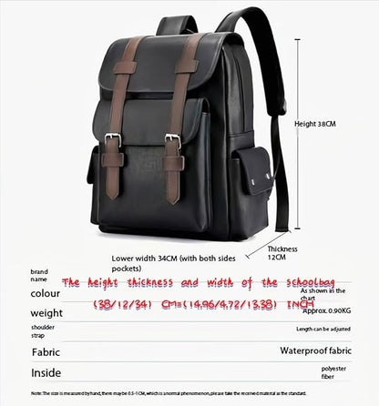 Business Men and Women PU Leather Backpack 15.6inch Laptop Waterproof Backpack Travel Commuter Lightweight schoolbag (Black backpack9,Medium)