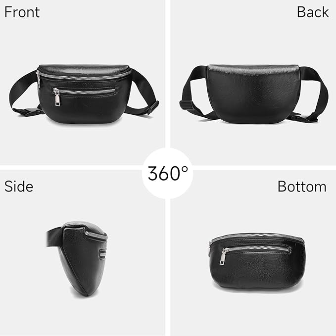 GAEKEAO Fanny Packs Waist Pack for Women Men Vegan Leather Cross body Belt Bag Travel with Adjustable Strap Black
