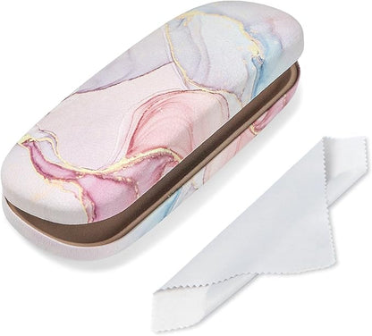 Glasses Case Hard Shell, Leather Protective Case for Sunglasses with Cleaning Cloth, Cute Eyeglass Cases for Women
