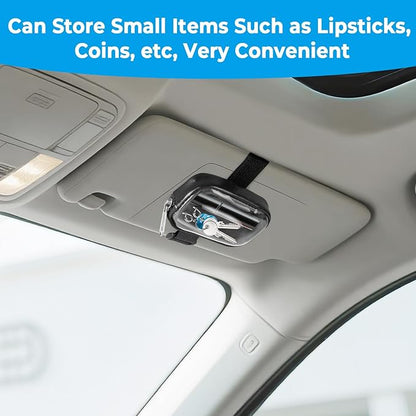 Garage Door Opener Holder for Visor, Mini Universal Bag for Garage Door Key Fob Remote Control, Adjustable Visor Case for Car Key Fob, Lipsticks Cosmetics Small Items (Black)