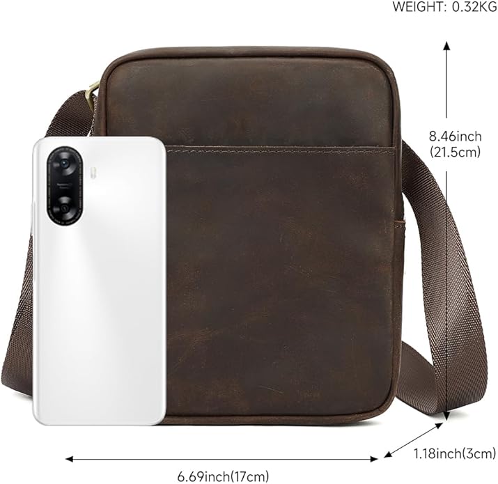 NIUCUNZH Man Purses and Bags Small, Mini Genuine Leather Messenger and Shoulder Bag for Men with lots of Zipper Pockets