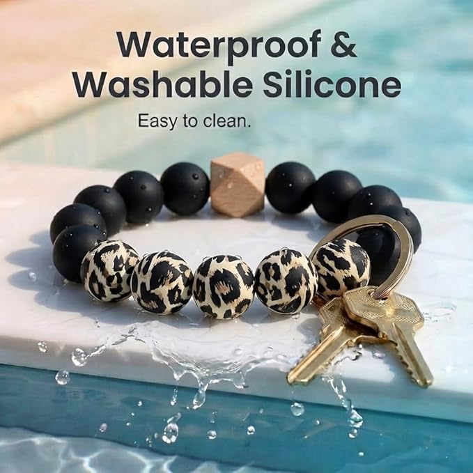 BIHRTC Silicone Key Ring Bracelets Wristlet Keychain Wallet with Net Chapstick Holder for Women