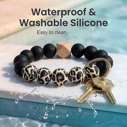 BIHRTC Silicone Key Ring Bracelets Wristlet Keychain Wallet with Net Chapstick Holder for Women