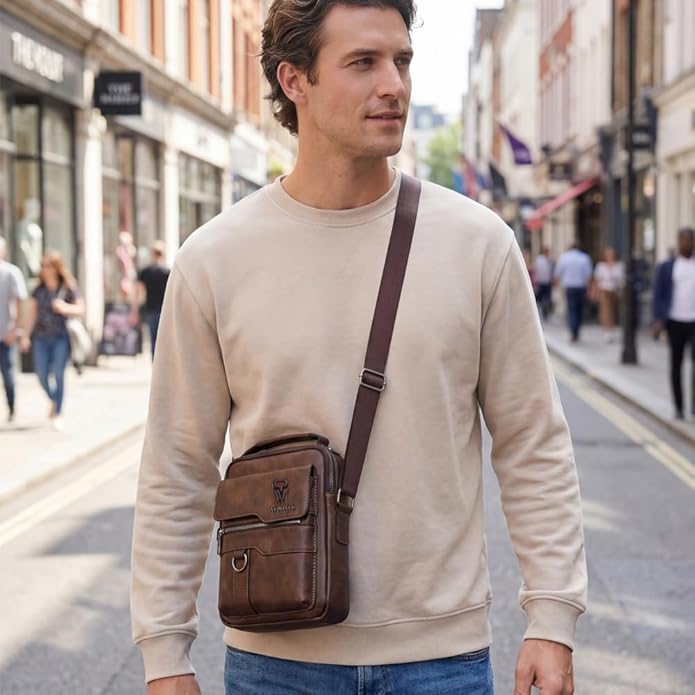 Shoulder Bag for Men Crossbody Bags Leather Sling Bag Messenger Bags with Multiple Pockets Business Outdoor