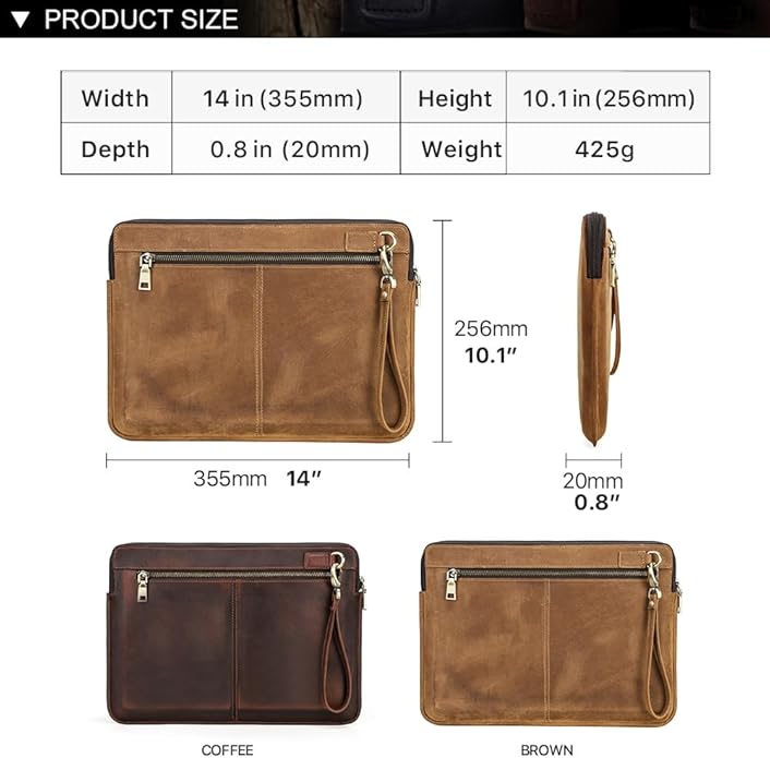 CONTACTS Full Grain Leather 14" Laptop Case Large Document Bag Notary Bag Slim Briefcase for Men