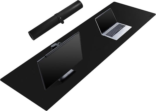 Cacoy 67" x 20" Leather Desk Mat, Extended PU Leather Desk Pad Protector, Large Gaming Mouse Pad for Desk, Desk Blotter, Desk Pads on Top of Desks, Desk Matt for Desktop, Office Desk Mat (Black)