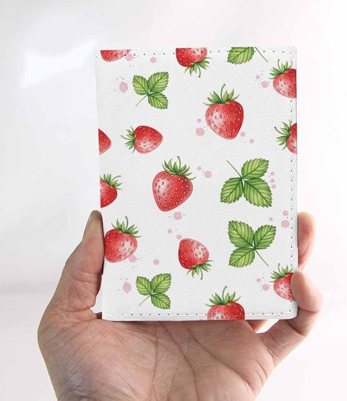 Watercolor Strawberry Passport Holder for Travel Fruit Summer Trendy PU Leather Passport Cover Wallet Cute Passport Card Holder for Women and Men