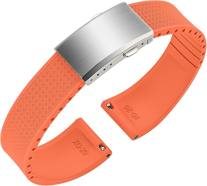 ULLCHRO FKM Rubber Watch Strap, Cut to Size Quick Release Fluororubber Watch Band Soft Replacement Watchband with Silver Milled Clasp for Men Women 18mm 19mm 20mm 21mm 22mm