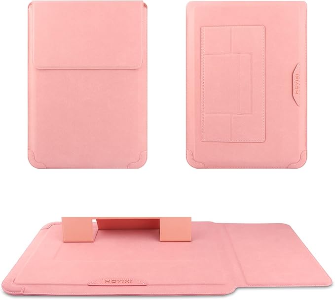 HoYiXi 14 Inch Laptop Sleeve Case Leather Bag with Stand Compatible with Mac Book Pro 14 2021/ASUS Vivobook 14/HP Pavilion X360/IdeaPad 14/Dell HP ASUS Acer Huawei Matebook 14'' PC, Pink