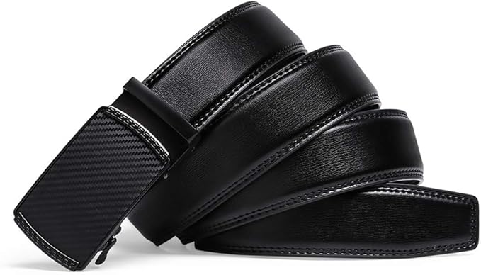 SENDEFN Men's Leather Belt Automatic Ratchet Buckle Slide Belt for Dress Casual Trim to Fit with Gift Box
