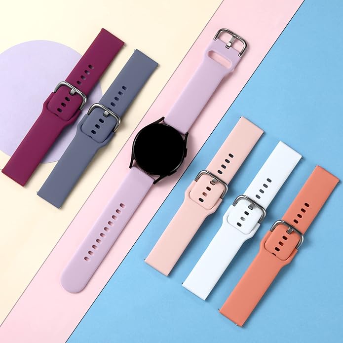 DaQin 10 Pack Bands Compatible with Samsung Galaxy Watch 7/6/5/4 40mm 44mm/Watch 6 Classic 43mm 47mm/Watch 5 Pro 45mm/Watch 4 Classic/Active 2 Band, 20mm Soft Silicone Sport Strap Wristbands Women Men
