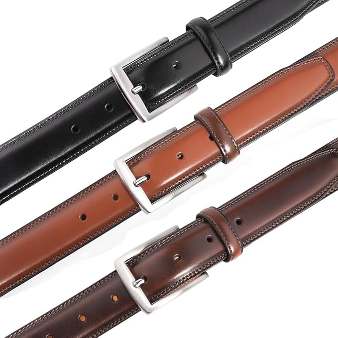 Mens Genuine Leather Dress Belt for Men, Handmade, 100% Cow Leather,Classic Casual and Business Belt Prong Buckle