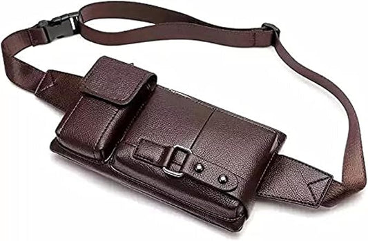 Men's Leather Sling Bag,Chest Shoulder Backpack, Water waterproof Crossbody Bag