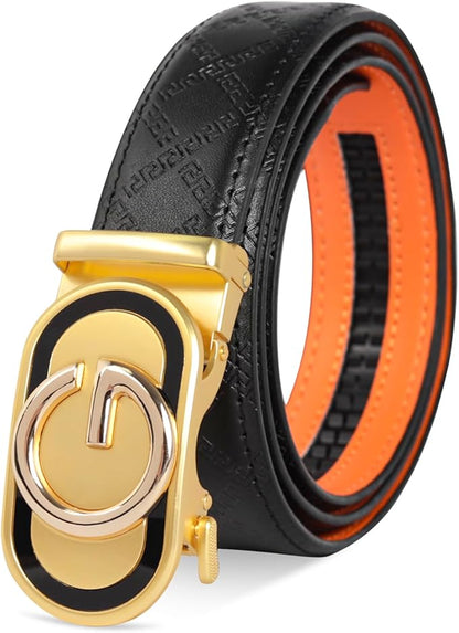 Aurolran Men&Womens Leather Dress Belt Business Automatic Buckle Belt Color-Black Silver Gold