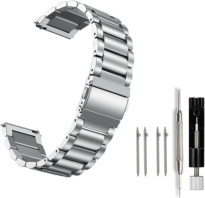 Moran Stainless Steel Watch Band Quick Release Replacement Metal Strap 20mm 22mm for Men Women (Silver+Folding Clasp, 22mm)