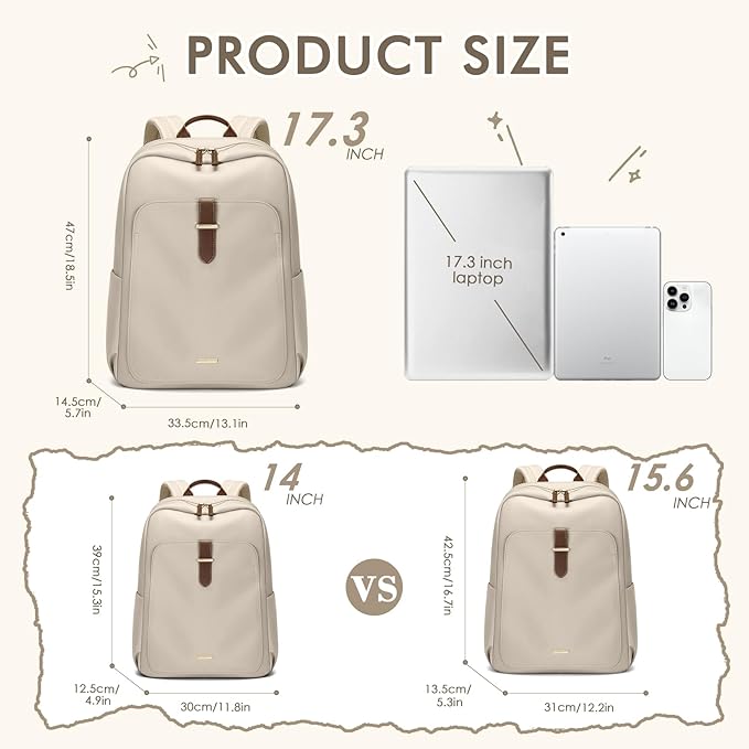 Laptop Backpack for Women,Casual Work Business Backpacks Purse Carry on Travel Backpack,17.3 Inch,Apricot