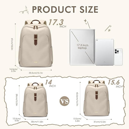 Laptop Backpack for Women,Casual Work Business Backpacks Purse Carry on Travel Backpack,17.3 Inch,Apricot
