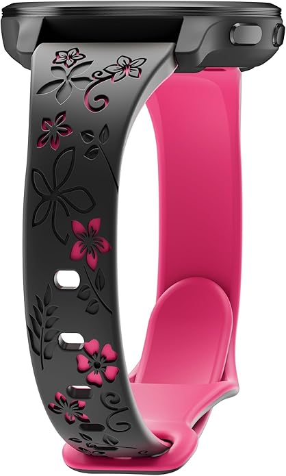 Laband 18mm Floral Engraved Band Compatible With Garmin Venu 3S 41mm/Venu 2S/Vivoactive 4S/Vivomove 3S/Venu 4 41mm/Forerunner 255S/Forerunner 265S,Soft Slim Silicone Cute Embossed Flower Strap for Men