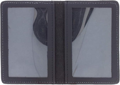 Leather Bifold Minimalist Double ID Card Credential Holder (Smooth Black)