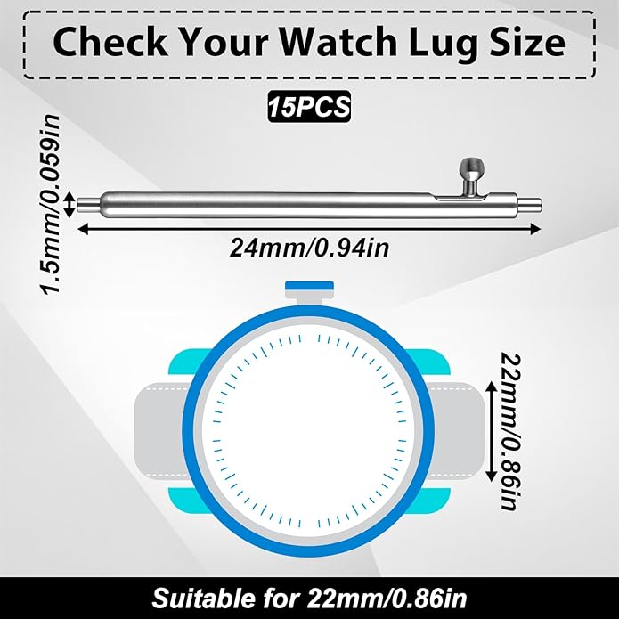 15Pcs 22mm Quick Release Spring Bars, Stainless Steel Watch Pins Replacement Strap Link Pins for Quick Release Watch Bands(22mm)