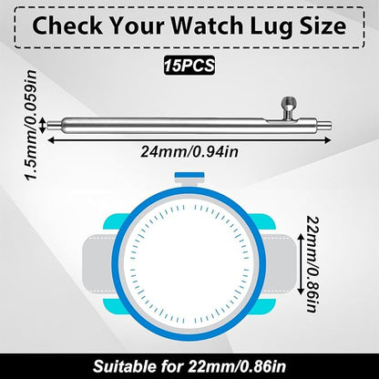 15Pcs 22mm Quick Release Spring Bars, Stainless Steel Watch Pins Replacement Strap Link Pins for Quick Release Watch Bands(22mm)