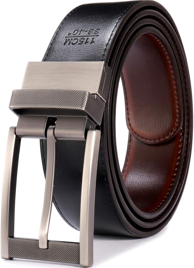 Belts for Men Reversible Leather 1.25” Waist Strap Fashion Dress Buckle Beltox