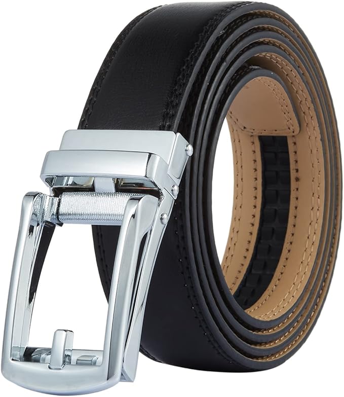 Tonywell Mens Leather Ratchet Belts with Click Buckle Perfect Fit Dress Belt 30mm Wide