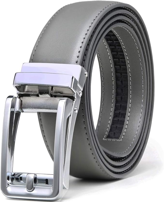 Founders & C Men's Leather Ratchet Comfort Click Belt Dress with Slide Buckle -Adjustable Trim to Fit