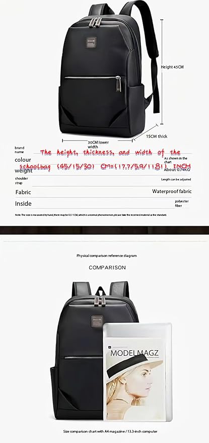 Business Men and Women PU Leather Backpack 15.6inch Laptop Waterproof Backpack Travel Commuter Lightweight schoolbag (Black backpack6,Large)