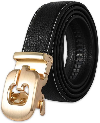 Aurolran Men&Womens Leather Dress Belt Business Automatic Buckle Belt Color-Black Silver Gold