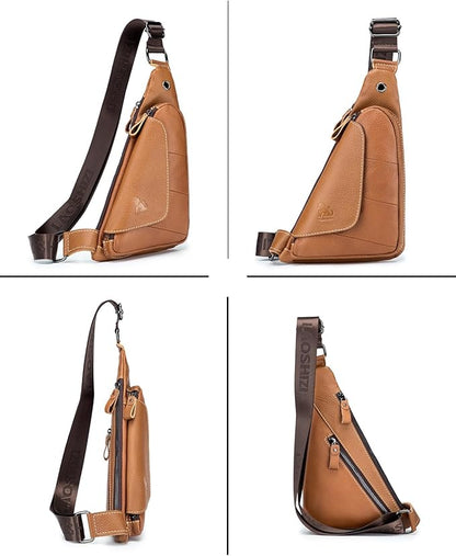 pundarika Genuine Leather sling bag for men women casual crossbody backpack small shoulder bag chest bag